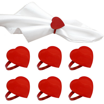 6GAB/SET Sarkanas sirds salvešu gredzeni Valentīna dienas kāzu dekoru salvešu turētājs Metāla sakausējuma servjetu sprādzes jubilejas ballītei