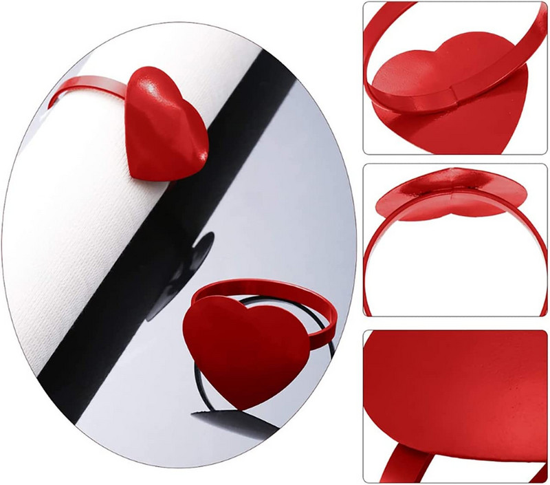 6GAB/SET Sarkanas sirds salvešu gredzeni Valentīna dienas kāzu dekoru salvešu turētājs Metāla sakausējuma servjetu sprādzes jubilejas ballītei