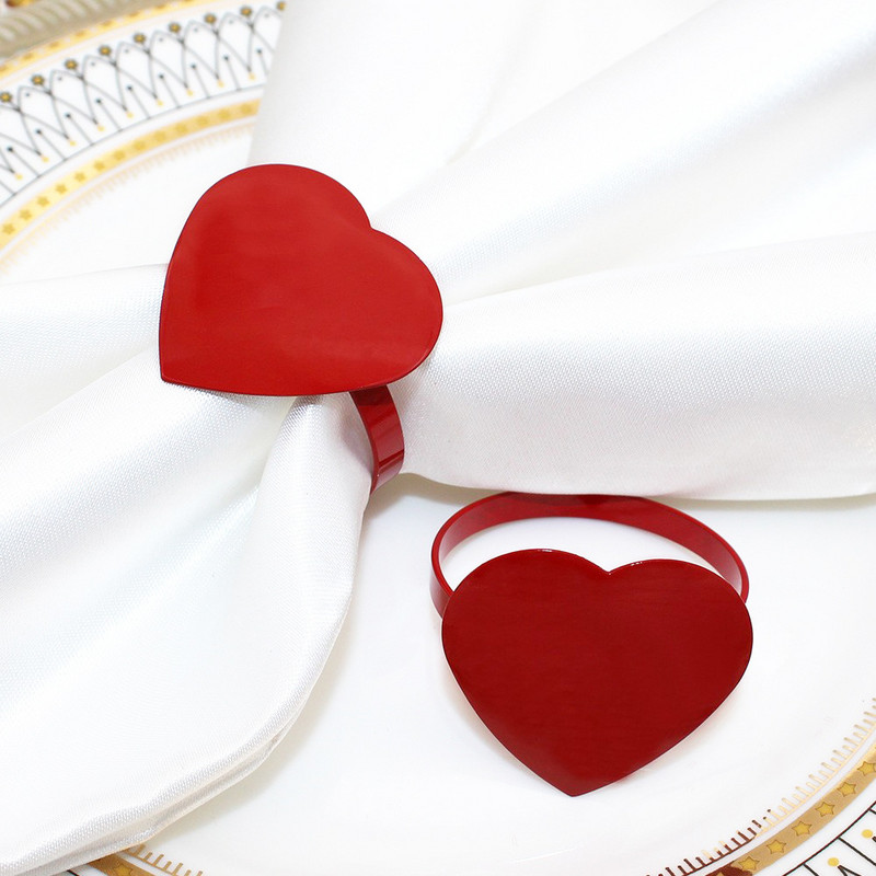 6GAB/SET Sarkanas sirds salvešu gredzeni Valentīna dienas kāzu dekoru salvešu turētājs Metāla sakausējuma servjetu sprādzes jubilejas ballītei