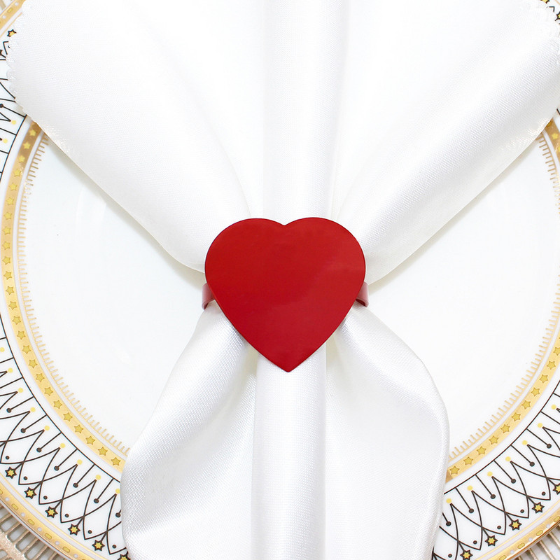 6GAB/SET Sarkanas sirds salvešu gredzeni Valentīna dienas kāzu dekoru salvešu turētājs Metāla sakausējuma servjetu sprādzes jubilejas ballītei