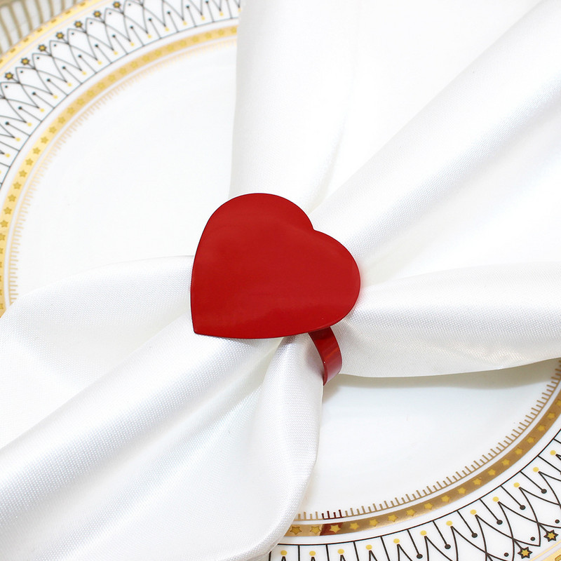 6GAB/SET Sarkanas sirds salvešu gredzeni Valentīna dienas kāzu dekoru salvešu turētājs Metāla sakausējuma servjetu sprādzes jubilejas ballītei