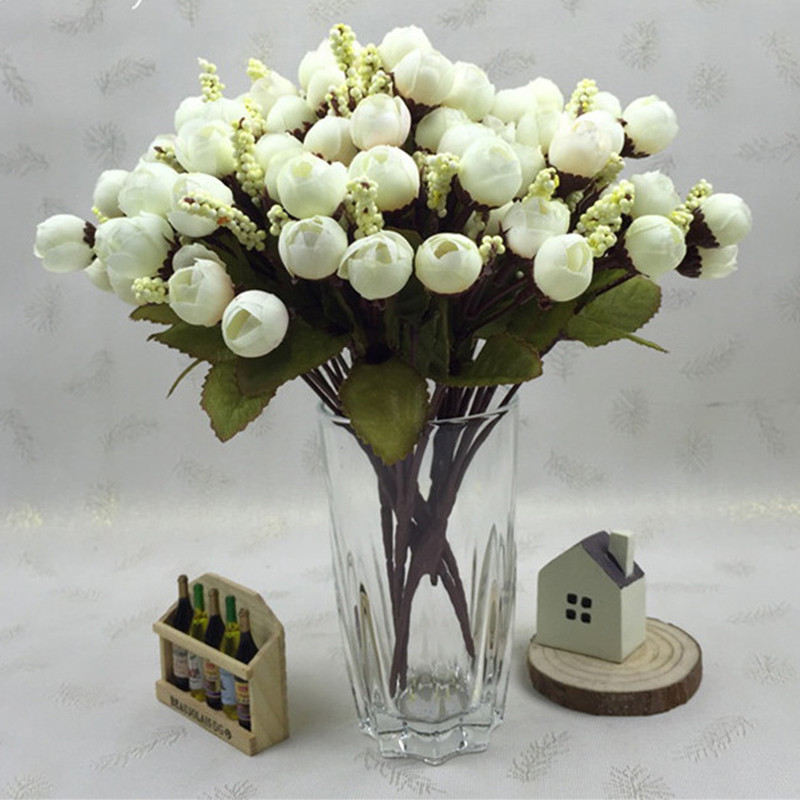 Noua sosire 15 capete/buchet trandafiri boboci mici bractee flori de simulare trandafir de matase Flori decorative Decoratiuni pentru casa pentru nunta