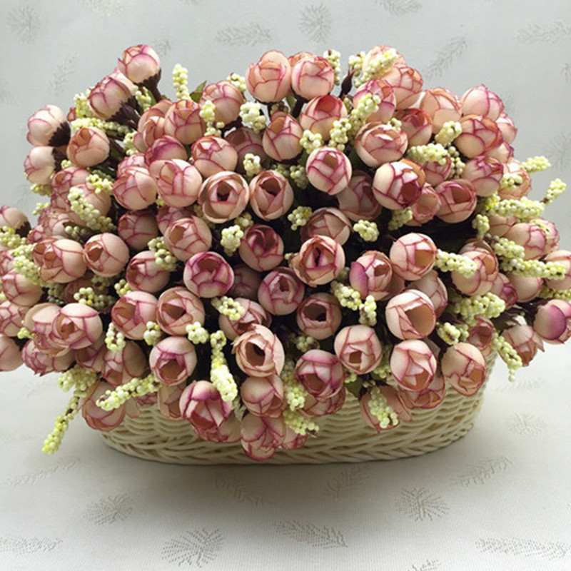 Noua sosire 15 capete/buchet trandafiri boboci mici bractee flori de simulare trandafir de matase Flori decorative Decoratiuni pentru casa pentru nunta