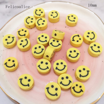 40 gab. Smiley Face polimēru māla formas starplikas krelles DIY rokām darinātām rotaslietu amatniecības piederumiem 10 mm