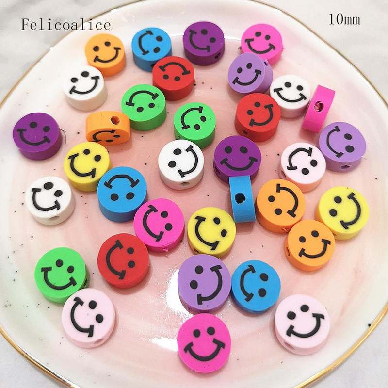 40 gab. Smiley Face polimēru māla formas starplikas krelles DIY rokām darinātām rotaslietu amatniecības piederumiem 10 mm
