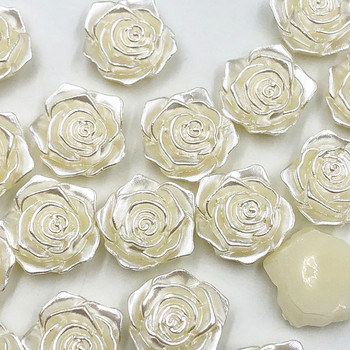 20 τμχ/συσκευασία λευκό/μπεζ Χρώμα Επίπεδες ρητίνες πλάτης 18mm Cabochon Λεύκωμα 3D Rose Flower Pearl Beads Fit Phone Embellishment DIY