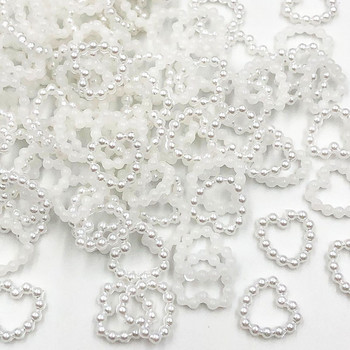 100 τμχ Μπεζ/λευκό χρώμα Καρδιά Flatback Imitational Pearl Flower Scrapbooking Beads Διακοσμήσεις DIY Κοσμήματα
