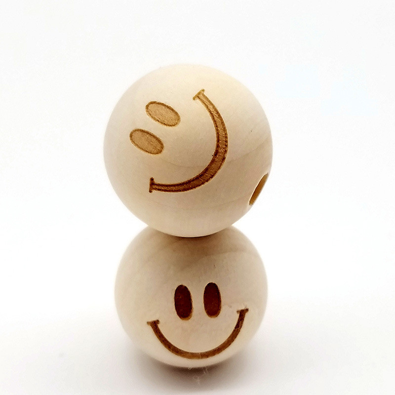 10 gab. 20 mm grebuma raksts koka krelles dabiskas krāsas apaļas formas zvaigznes smaida raksts mājas DIY roku darbs bērnu amatniecības piederumiem