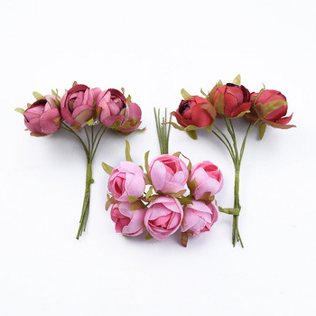 6τμχ Διακοσμητικά Λουλούδια Γάμου Χριστουγεννιάτικα Διακοσμητικά για το Σπίτι Νυφικά Αξεσουάρ Clearance Tea Roses Φτηνά τεχνητά λουλούδια
