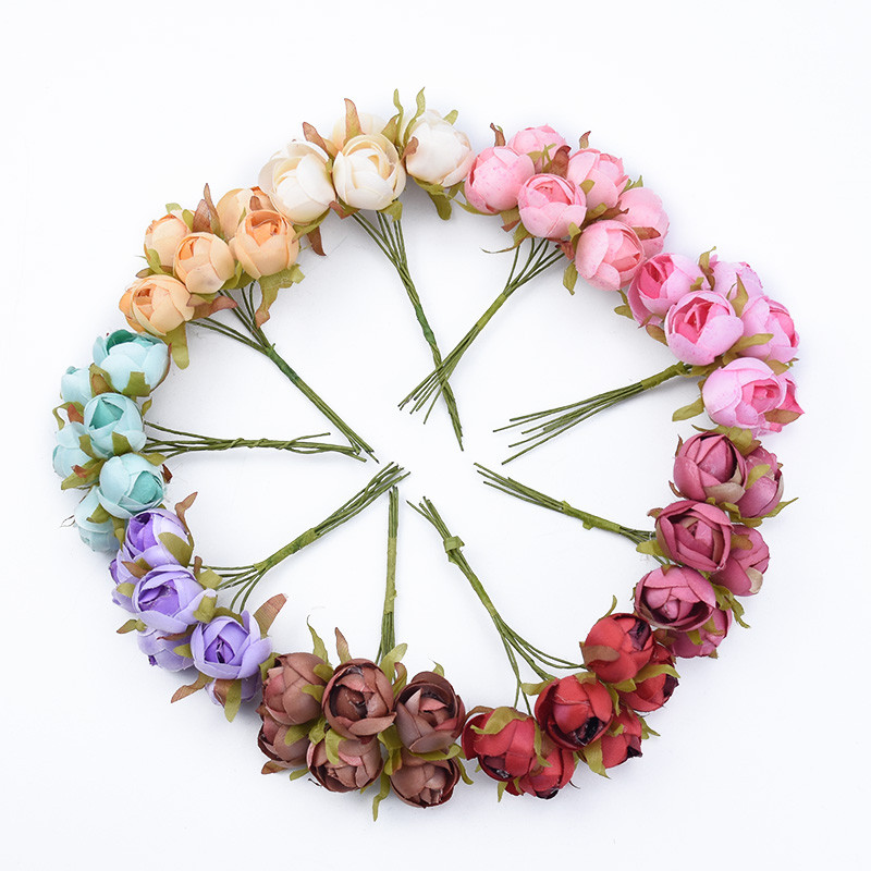 6gab Kāzu Dekoratīvie Ziedi Ziemassvētku Dekorācijas Mājai Kāzu aksesuāri Tējas rozes Lēti Mākslīgie Ziedi