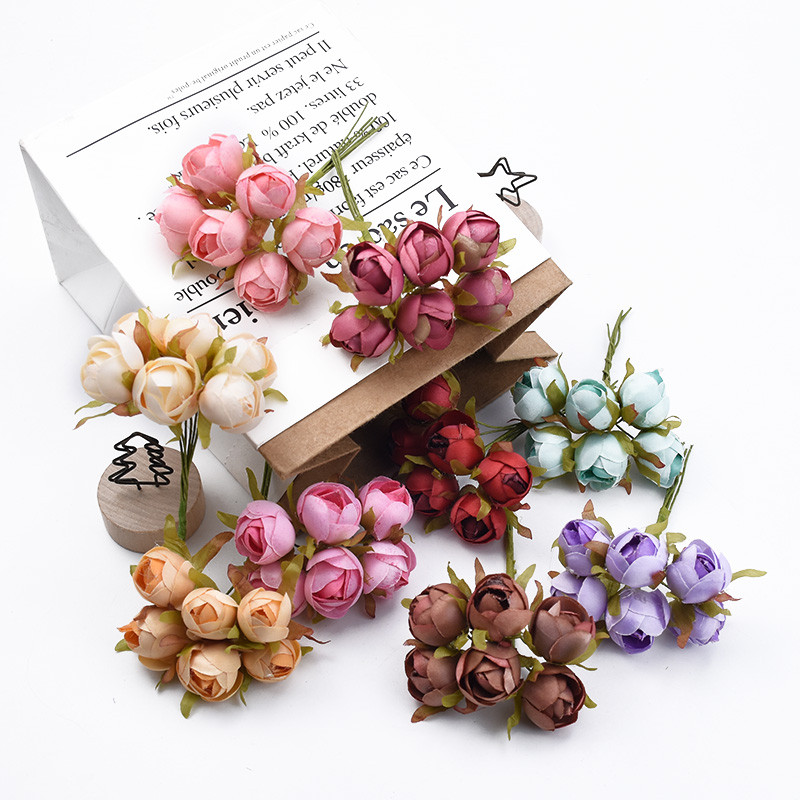 6gab Kāzu Dekoratīvie Ziedi Ziemassvētku Dekorācijas Mājai Kāzu aksesuāri Tējas rozes Lēti Mākslīgie Ziedi