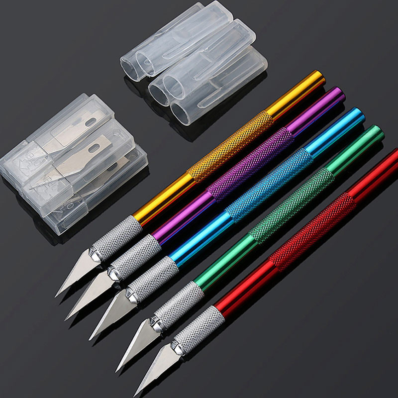 1 rinkinys rankdarbių peilis su 6 vnt ašmenimis Aliuminio lydinio raižybos peilis Amatų graviravimo telefono taisymo įrankis Neslystantis metalinis skalpelio įrankių rinkinys