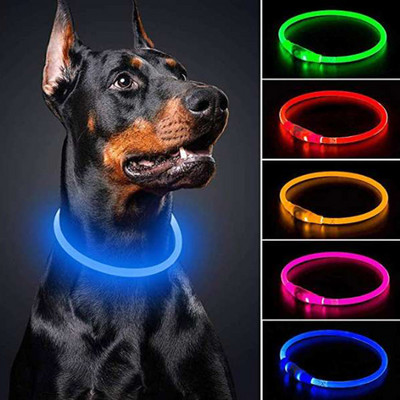 Guler de câine luminos de încărcare USB Led Baterie strălucitoare de noapte Prevenirea pierderii câinilor Accesorii pentru cățeluși Articole pentru animale de companie