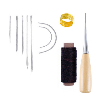 Ръчен комплект инструменти за кожарство от 10 части с шило и напръстник за ремонт на кожа с восъчен конец игла
