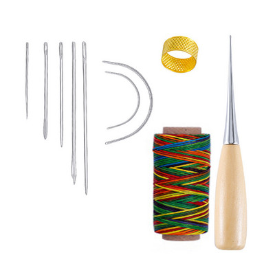 Ръчен комплект инструменти за кожарство от 10 части с шило и напръстник за ремонт на кожа с восъчен конец игла