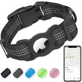 Modes suņu kakla siksna ar Apple Airtag futrālīti Neilona mājdzīvnieku kaklasiksna, atstarojoša mīksta, pret pazaudēšanas kakla siksna Suņu piederumi, uzvalks sunim