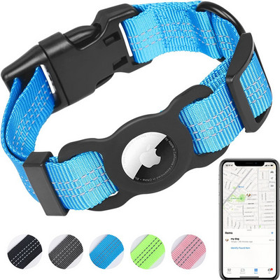 Modes suņu kakla siksna ar Apple Airtag futrālīti Neilona mājdzīvnieku kaklasiksna, atstarojoša mīksta, pret pazaudēšanas kakla siksna Suņu piederumi, uzvalks sunim