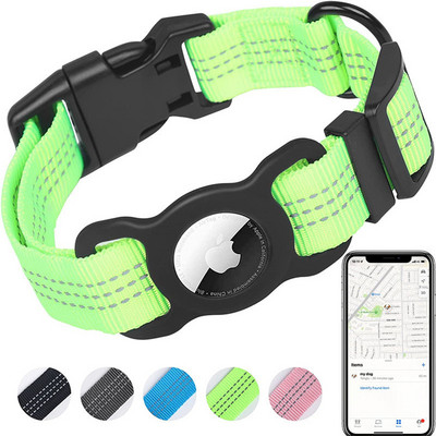 Modes suņu kakla siksna ar Apple Airtag futrālīti Neilona mājdzīvnieku kaklasiksna, atstarojoša mīksta, pret pazaudēšanas kakla siksna Suņu piederumi, uzvalks sunim