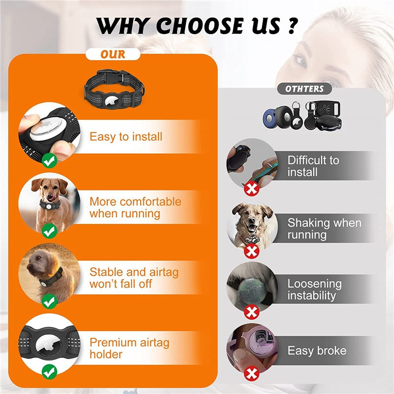 Modes suņu kakla siksna ar Apple Airtag futrālīti Neilona mājdzīvnieku kaklasiksna, atstarojoša mīksta, pret pazaudēšanas kakla siksna Suņu piederumi, uzvalks sunim