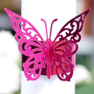 50gab Tauriņa formas lāzera griezuma papīra salvešu gredzens salvešu lentes salvešu gredzenu turētāji Ziemassvētku kāzu ballītes galda dekorēšanai