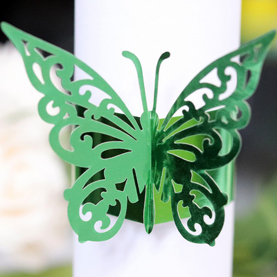 50gab Tauriņa formas lāzera griezuma papīra salvešu gredzens salvešu lentes salvešu gredzenu turētāji Ziemassvētku kāzu ballītes galda dekorēšanai