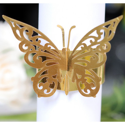 50gab Tauriņa formas lāzera griezuma papīra salvešu gredzens salvešu lentes salvešu gredzenu turētāji Ziemassvētku kāzu ballītes galda dekorēšanai