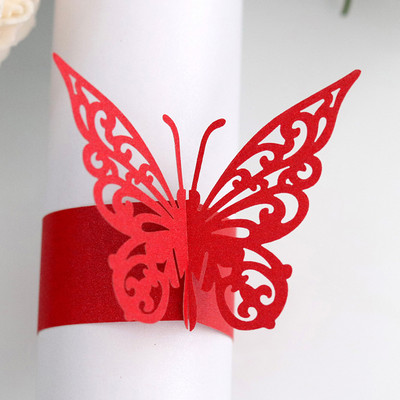 50gab Tauriņa formas lāzera griezuma papīra salvešu gredzens salvešu lentes salvešu gredzenu turētāji Ziemassvētku kāzu ballītes galda dekorēšanai