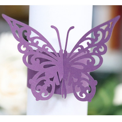 50gab Tauriņa formas lāzera griezuma papīra salvešu gredzens salvešu lentes salvešu gredzenu turētāji Ziemassvētku kāzu ballītes galda dekorēšanai