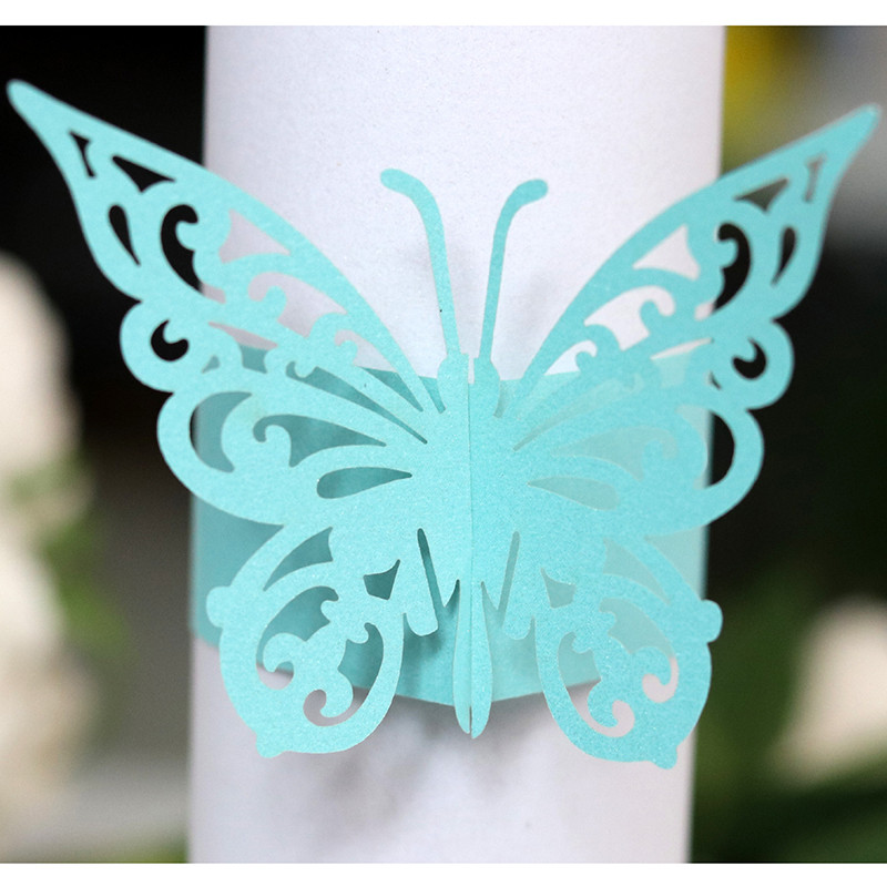 50gab Tauriņa formas lāzera griezuma papīra salvešu gredzens salvešu lentes salvešu gredzenu turētāji Ziemassvētku kāzu ballītes galda dekorēšanai