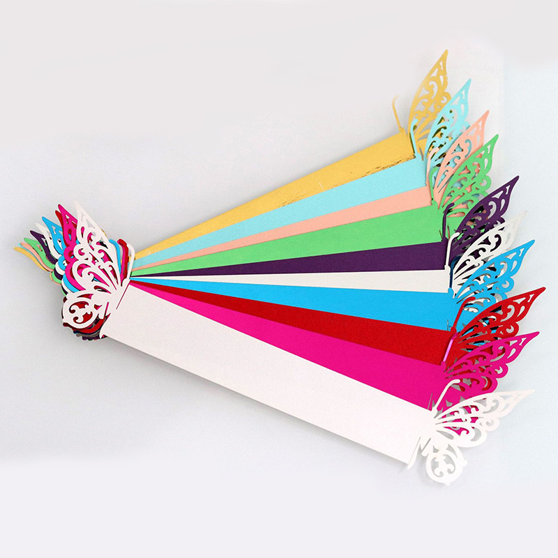 50gab Tauriņa formas lāzera griezuma papīra salvešu gredzens salvešu lentes salvešu gredzenu turētāji Ziemassvētku kāzu ballītes galda dekorēšanai