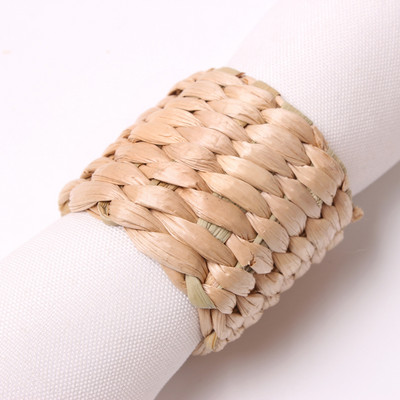 6gab Lauku stila salvešu gredzeni Dabiski salmu kukurūzas miziņa ūdens hiacintes zāle bambusa rotangpalmas sprādzes galda auduma turētājs Videi draudzīgs