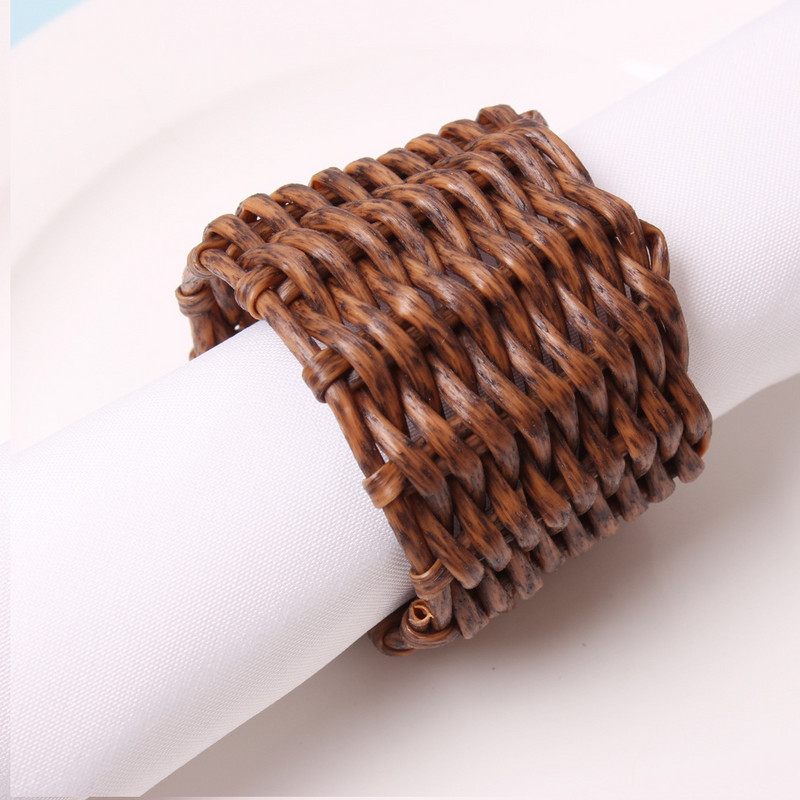 6gab Lauku stila salvešu gredzeni Dabiski salmu kukurūzas miziņa ūdens hiacintes zāle bambusa rotangpalmas sprādzes galda auduma turētājs Videi draudzīgs