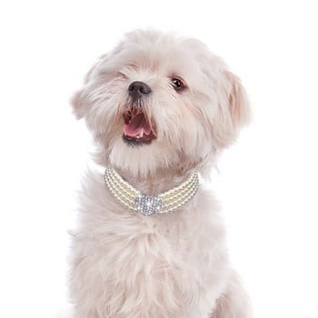 Ново кученце Куче Choker Rhinestone Heart Four Rows Pearls Dogs Колие Яка Блестяща котешка яка Бижута Стоки за домашни любимци