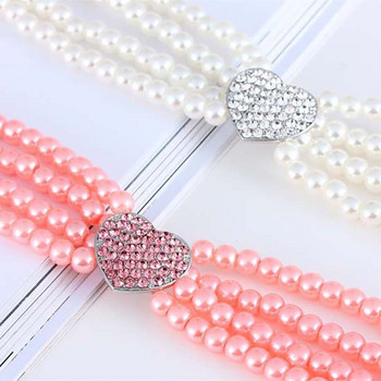 Ново кученце Куче Choker Rhinestone Heart Four Rows Pearls Dogs Колие Яка Блестяща котешка яка Бижута Стоки за домашни любимци