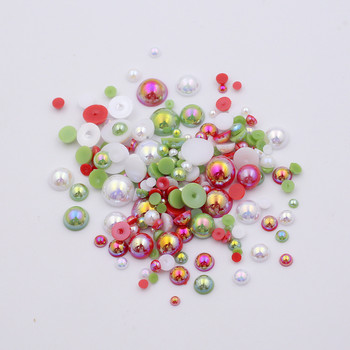 AB цвят 10g/лот полукръгли перли микс размер 3-10mm плоска ABS пластмаса имитация на перли мъниста за Направи си сам декорация на ноктите