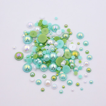 AB цвят 10g/лот полукръгли перли микс размер 3-10mm плоска ABS пластмаса имитация на перли мъниста за Направи си сам декорация на ноктите