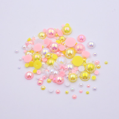AB krāsa 10g/partija pusapaļas pērļu maisījums, izmērs 3-10mm plakana ABS plastmasas imitācijas pērļu krelles DIY nagu mākslas dekoratīvai