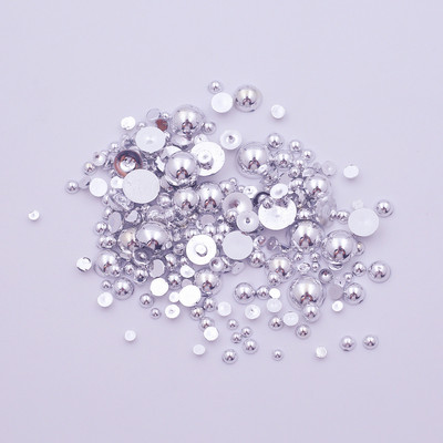 AB krāsa 10g/partija pusapaļas pērļu maisījums, izmērs 3-10mm plakana ABS plastmasas imitācijas pērļu krelles DIY nagu mākslas dekoratīvai