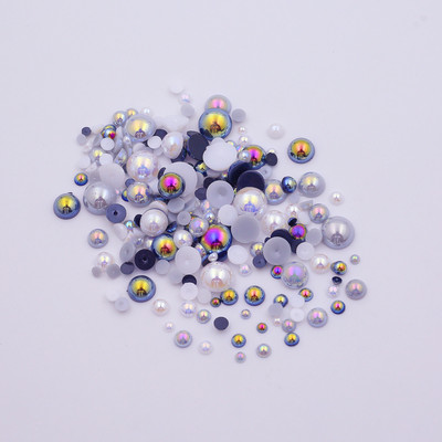 AB krāsa 10g/partija pusapaļas pērļu maisījums, izmērs 3-10mm plakana ABS plastmasas imitācijas pērļu krelles DIY nagu mākslas dekoratīvai