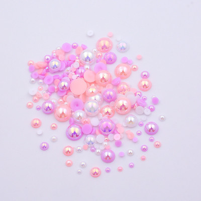 AB krāsa 10g/partija pusapaļas pērļu maisījums, izmērs 3-10mm plakana ABS plastmasas imitācijas pērļu krelles DIY nagu mākslas dekoratīvai