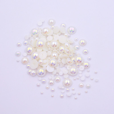 AB krāsa 10g/partija pusapaļas pērļu maisījums, izmērs 3-10mm plakana ABS plastmasas imitācijas pērļu krelles DIY nagu mākslas dekoratīvai