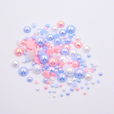 AB krāsa 10g/partija pusapaļas pērļu maisījums, izmērs 3-10mm plakana ABS plastmasas imitācijas pērļu krelles DIY nagu mākslas dekoratīvai