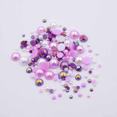 AB krāsa 10g/partija pusapaļas pērļu maisījums, izmērs 3-10mm plakana ABS plastmasas imitācijas pērļu krelles DIY nagu mākslas dekoratīvai