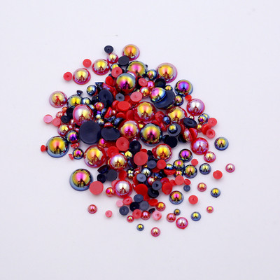 AB krāsa 10g/partija pusapaļas pērļu maisījums, izmērs 3-10mm plakana ABS plastmasas imitācijas pērļu krelles DIY nagu mākslas dekoratīvai