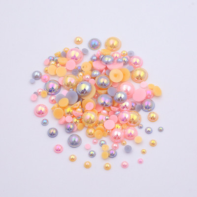 AB krāsa 10g/partija pusapaļas pērļu maisījums, izmērs 3-10mm plakana ABS plastmasas imitācijas pērļu krelles DIY nagu mākslas dekoratīvai
