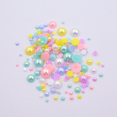 AB krāsa 10g/partija pusapaļas pērļu maisījums, izmērs 3-10mm plakana ABS plastmasas imitācijas pērļu krelles DIY nagu mākslas dekoratīvai