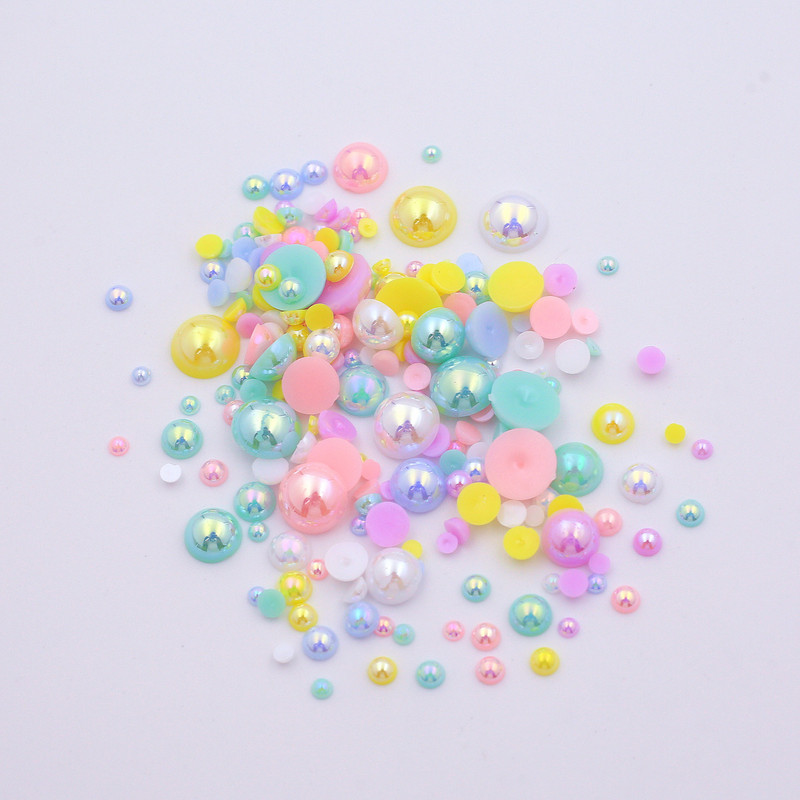 AB krāsa 10g/partija pusapaļas pērļu maisījums, izmērs 3-10mm plakana ABS plastmasas imitācijas pērļu krelles DIY nagu mākslas dekoratīvai