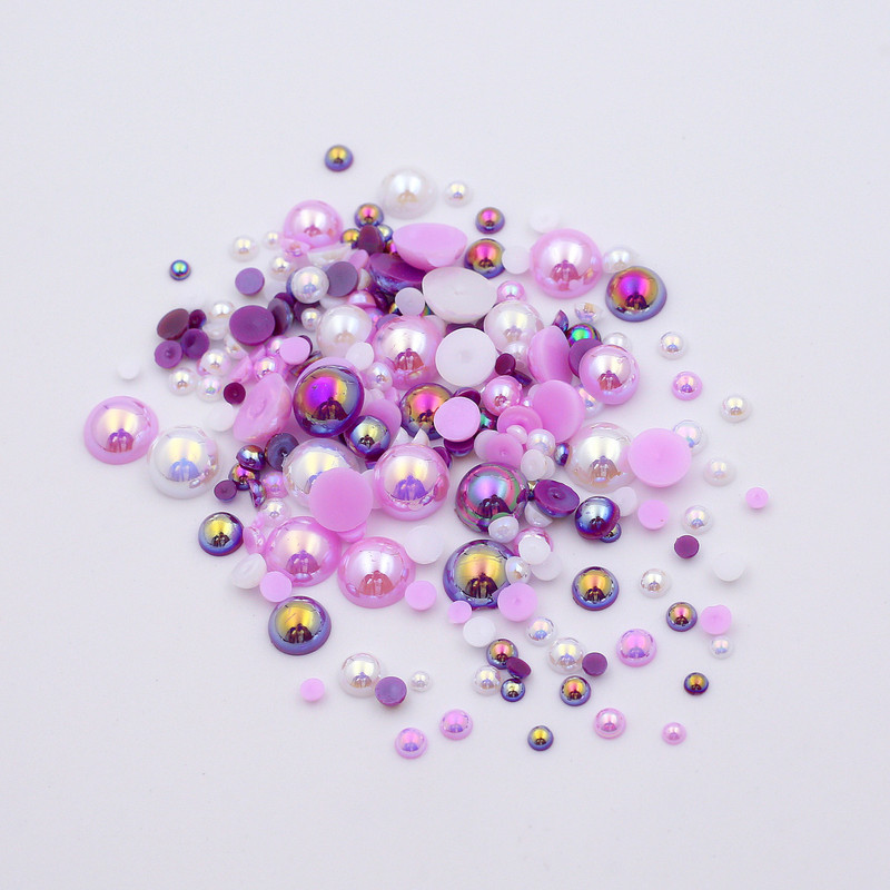 AB krāsa 10g/partija pusapaļas pērļu maisījums, izmērs 3-10mm plakana ABS plastmasas imitācijas pērļu krelles DIY nagu mākslas dekoratīvai