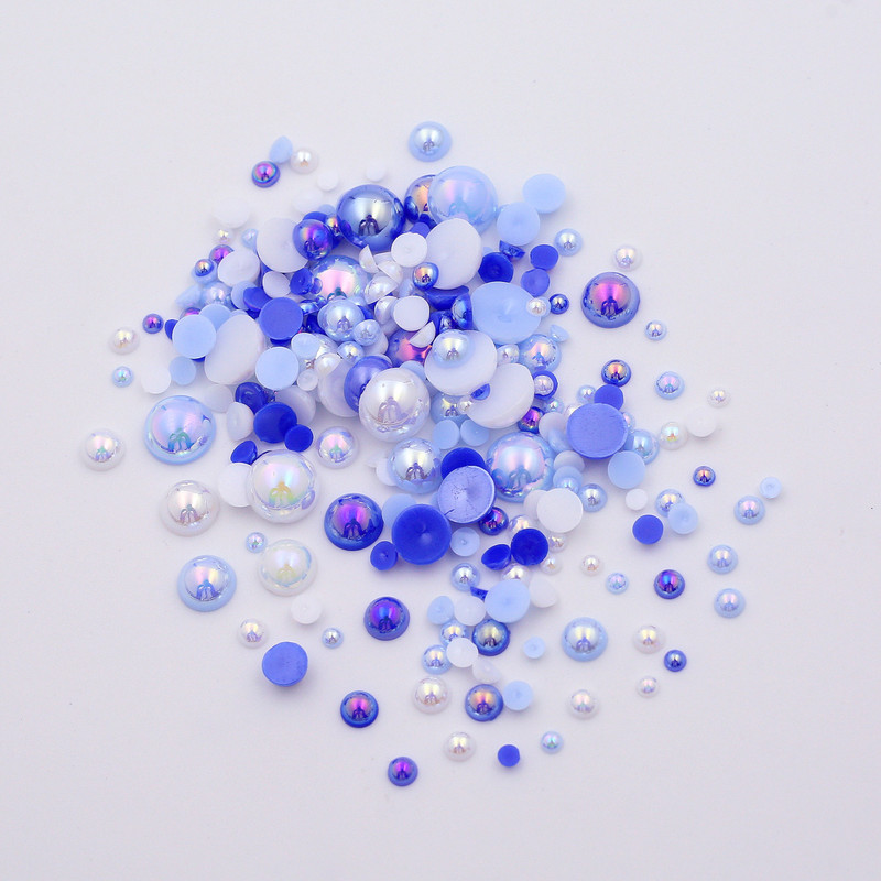 AB krāsa 10g/partija pusapaļas pērļu maisījums, izmērs 3-10mm plakana ABS plastmasas imitācijas pērļu krelles DIY nagu mākslas dekoratīvai