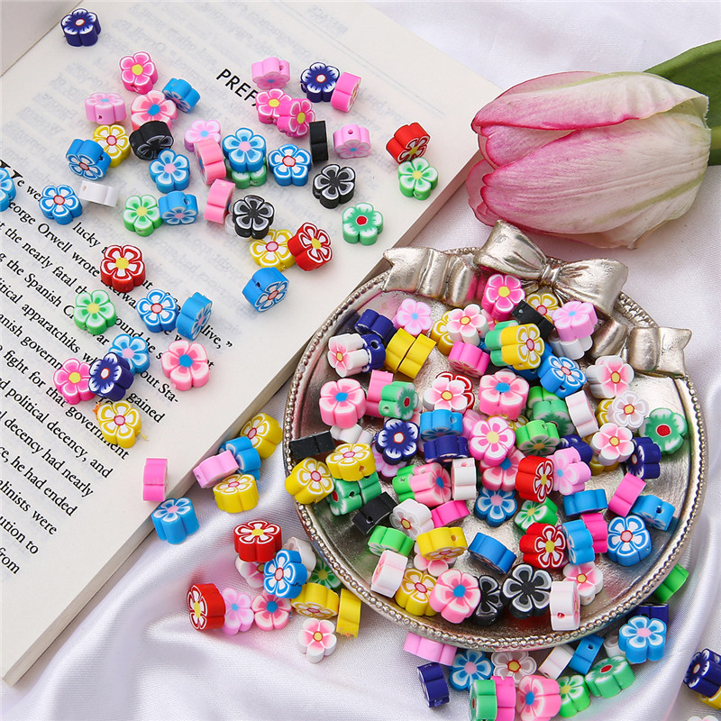 30gab./partija 10mm jauktas krāsas Ziedu forma Māla starplikas Pērlītes Polimēru Māla Pērlītes Apģērbam Juvelierizstrādājumu izgatavošana DIY ar rokām darināti aksesuāri
